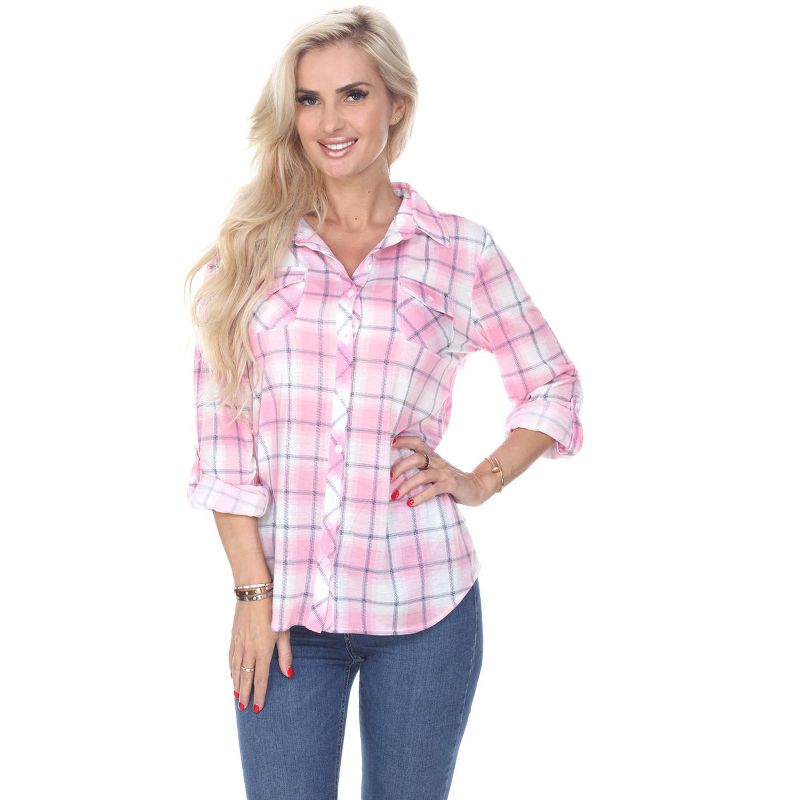 Women's Oakley Stretchy Plaid Tunic Top with Pockets - White Mark, 2 of 4