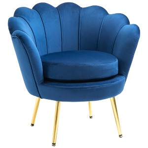 HOMCOM Elegant Velvet Fabric Accent Chair/Leisure Club Chair with Gold Metal Legs for Living Room, Blue - 1 of 4