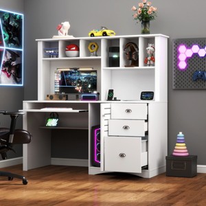 Computer Desk with Hutch and Drawers featuring MDF Top for Home Office Corner Workspace 59in -3irtyhousy - 1 of 4