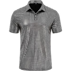 Men's 70s Disco Shirts Shiny Sequins Short Sleeve Party Shirt Slim Fit Nightclub Costume Tops - 1 of 4