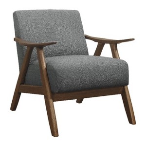 CAVINAS Mid-Century Modern Accent Chair with Solid Rubber Wood Frame and Textured Fabric Upholstery, Walnut Finish - 1 of 4
