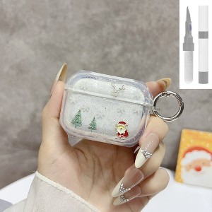 HTUTWOO Case for AirPod Pro 2, Christmas Tree and Snowflakes Pattern, TPU Clear Protective Cover with Keychain and Cleaning Kit - 1 of 4