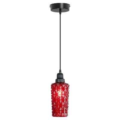 River of Goods 4.75" 1-Light Apollo Glass and Metal Pendant Red: Contemporary Adjustable Ceiling Fixture