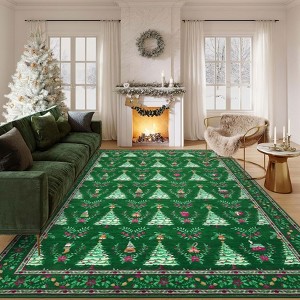 Washable Christmas Rug Xmas Tree Floor Mats with Non-Slip Backing, Kitchen - 1 of 4
