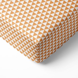Bacati - Liam Orange Triangles Muslin 100 percent Cotton Universal Baby US Standard Crib or Toddler Bed Fitted Sheet - 1 of 4