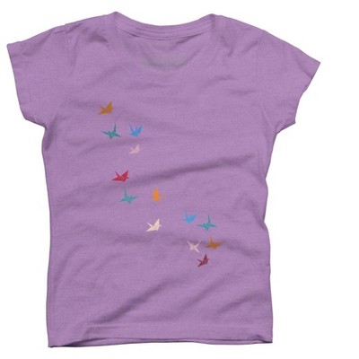 Girl's Design By Humans Flying Paper Cranes Birds By Magnussons T-Shirt