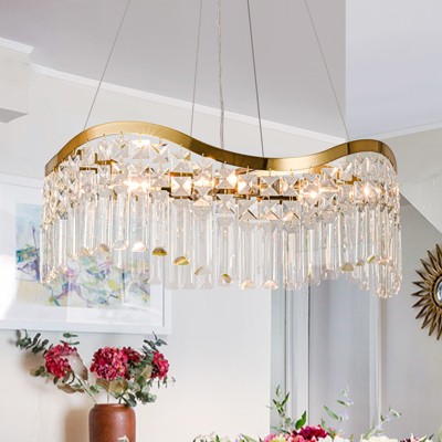 LLHZSY Modern Elegant Wave Crystal Chandelier with Adjustable Height - W23 31/50"- Gold/Chrome