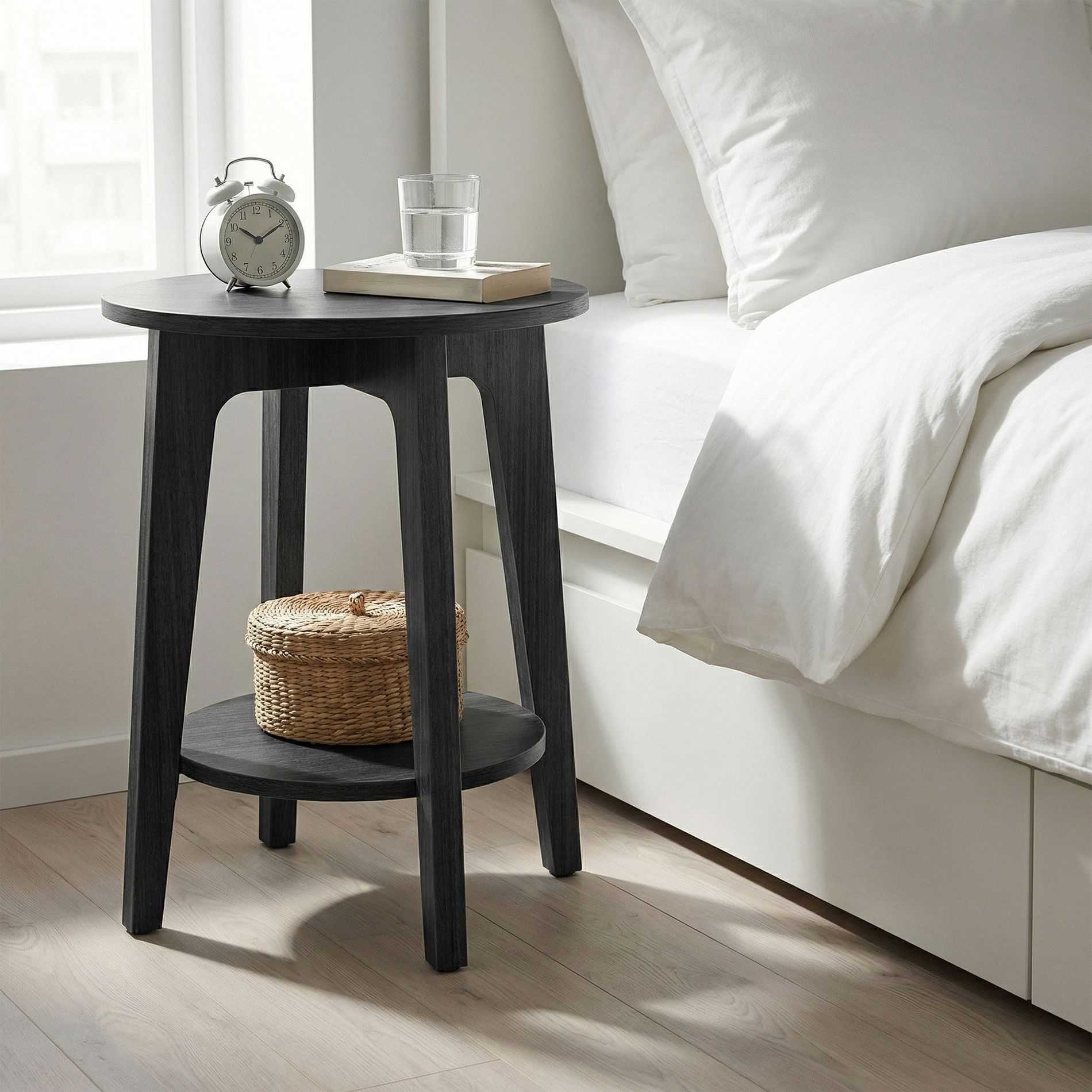 Round End Table Farmhouse Small Side Table Living Room Corner Table Drink Table