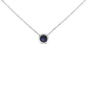 Silver 7MM Bezel Set Created Gemstone Pendant Necklace - 1 of 4