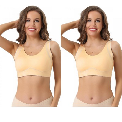 Allegra K Women's Non-wire Lightly Push Up Workout Comfort Sleeveless Sports Bras 2 Packs