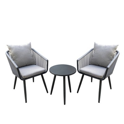 3pc Aluminum & Rope Outdoor Bistro Set - Gray - Nicole Miller