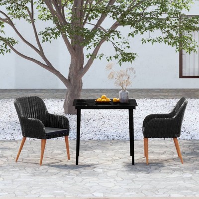 3 Piece Patio Dining Set with Cushions Black vidaXL