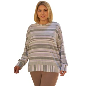 Slickblue Women's Plus Size Super Soft Striped Pullover - Sage & Lavender, Relaxed Fit, Size 1XL - 1 of 4