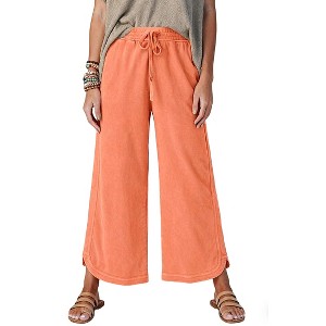 Womens High Waiste Wide Leg Cropped Elastic Waist Drawstring Pants with Pockets - 1 of 4