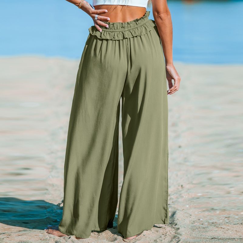 Women's Olive Paperbag Wide Leg Pants - Cupshe, 3 of 5
