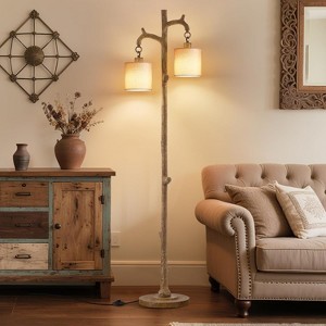 GTCLIGHTING Floor Lamp for Living Room - 69" Rustic Farmhouse Tree Trunk Tall Lamp - Country Vintage Reading Light with Linen Shade for Bedroom - 1 of 4
