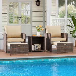 GARVEE 5 Piece Patio Furniture Set, PE Wicker Lounge Chairs with Soft Cushions, All Weather  Design with Ottoman & Coffee Table, Outdoor - 1 of 4