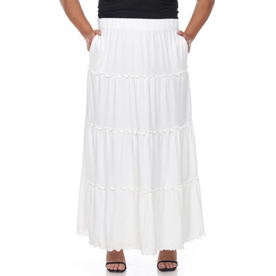 Plus Size Tiered Maxi Skirt White 1x - White :