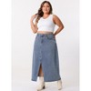 Agnes Orinda Women's Plus Size Casual High Waisted Front Slit Stretch Maxi Denim Skirts - 3 of 4