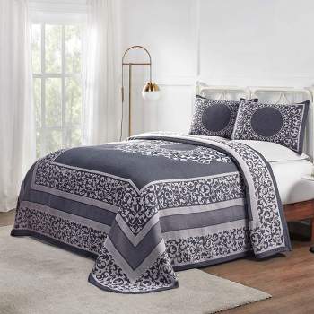 Lightweight Cotton Blend Oversized Jacquard Boho Floral Scroll Bedspread Set by Blue Nile Mills