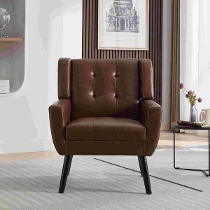 CAVINAS Linen/Velvet/Teddy/Leather Upholstered Accent Chair with Black Legs,Modern Upholstered Armchair with Wood Frame for Living Room - 1 of 4