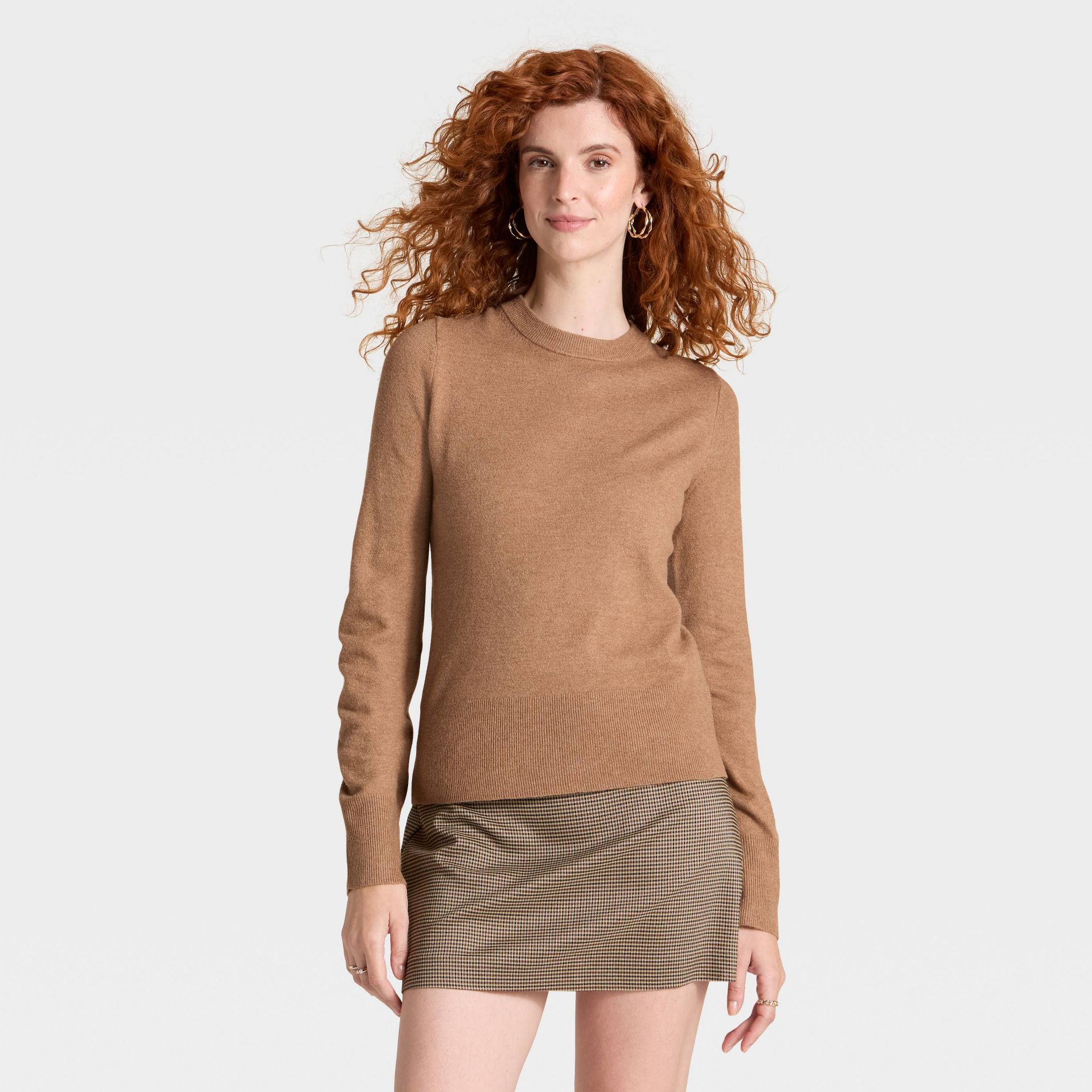 Women's Slim Fit Cozy Knit Pullover Sweater - A New Day™ Brown S