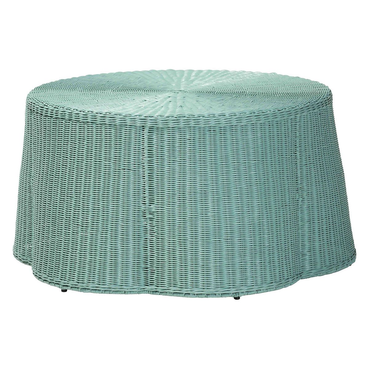 bali & pari Palm Bohemian Scalloped Rattan Coffee Table Seafoam Green