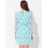 INSPIRE CHIC Women's Stand Collar Smocked Waist Sheer Sleeve Ruffle Layers Floral Chiffon Dress - 4 of 4