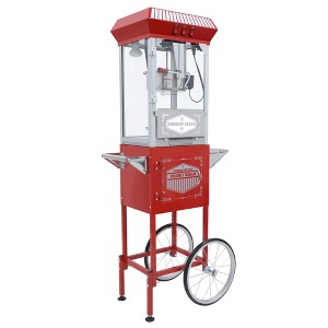 Gulches Red 12 Ounce Vintage Style Popcorn Machine with Cart - 1 of 4
