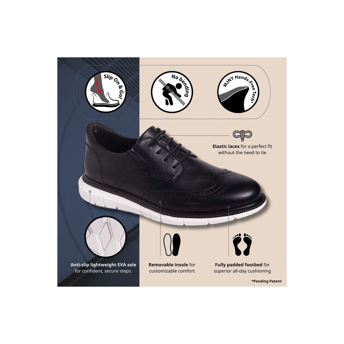 Marc Joseph New York | Mens Hands Free Slip On Technology Lightweight Hill Street Wingtip Oxford - thumbnail 2