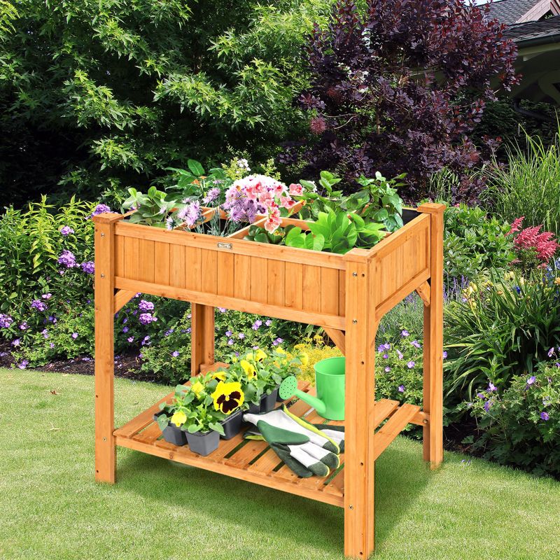 Tangkula Outdoor 8 Grids Raised Garden Bed Elevated Planter Box Kit w/Liner & Shelf for Backyard Patio, 4 of 11