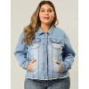 Agnes Orinda Women's Plus Size Classic Denim Long Sleeve with Pockets Fashion Jean Jackets - 2 of 4