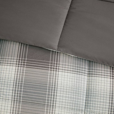 Twin Gray Plaid Down Alternative Microfiber Comforter Set