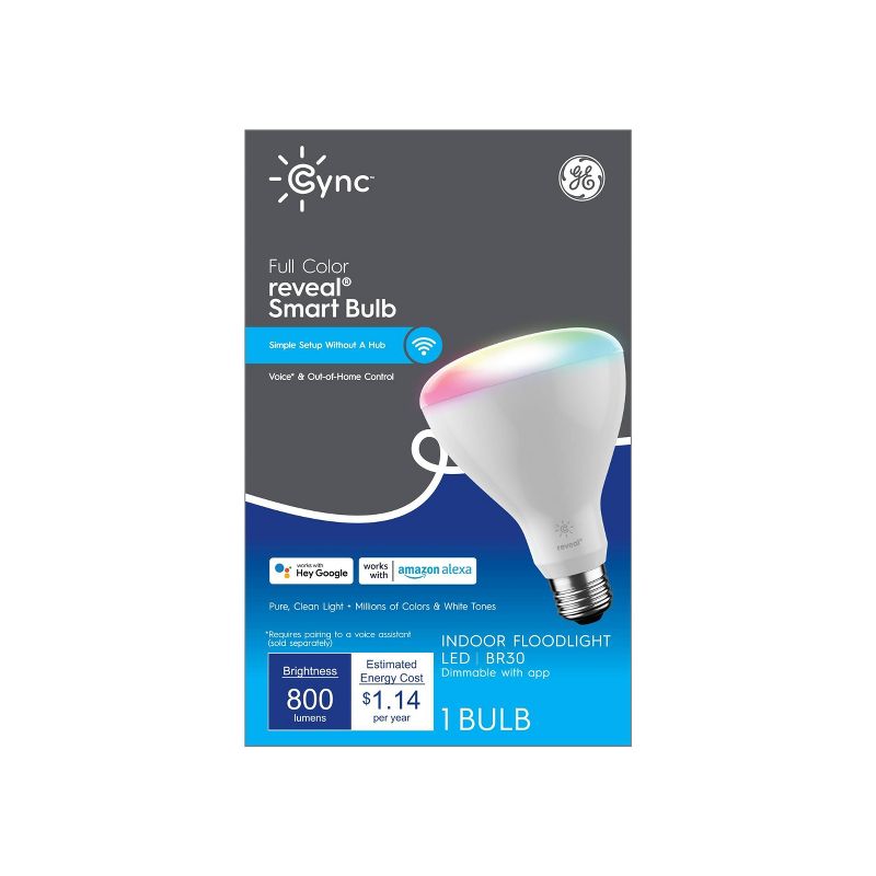 GE CYNC Reveal Smart Indoor Floodlight Bulb, Full Color, Bluetooth and Wi-Fi Enabled, 1 of 8