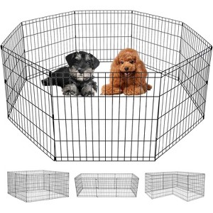 FDW 24 Inch Dog Pen 8 Panel Dog Playpen Indoor Outdoor Metal Puppy Pet Fence Portable Folding Animal Exercise Fence,Black - 1 of 4
