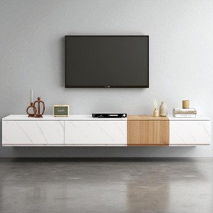 TV Stand with Faux Marble and Walnut Wood Grain Finish for TVs up to 88, Modern Modular Entertainment Center with 4 Storage Drawers - 1 of 4