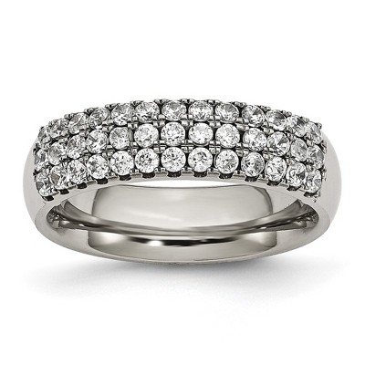 Chisel Titanium Polished Multi-row Cubic Zirconia 7mm Band Ring