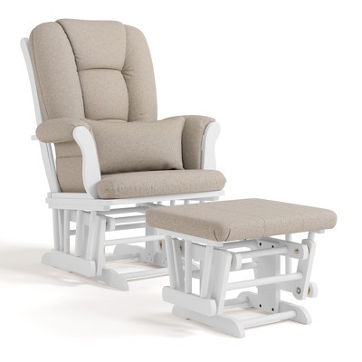 Image of Storkcraft Tuscany Glider Nursery Rocking Chair and Ottoman White/Taupe Swirl