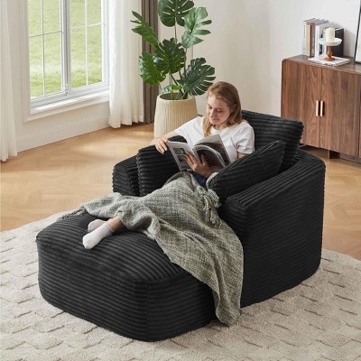 Aukfa Modern Corduroy Chaise Lounge Sofa with Springs, No Assembly Required, Compressed for Easy Shipping