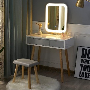 CAVINAS 3 In 1 Vanity Desk with Mirror Vanity with Plip Top Mirror, Power Outlet, Stool for Apartment, Bedroom - 1 of 4