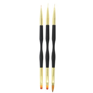 Unique Bargains Nylon Double-Headed Gel Polish Dotting Painting Nail Art Brushes Black Gold Tone 3 Pcs - 1 of 4