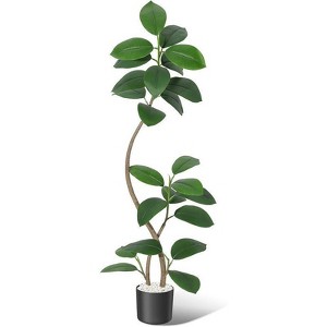 Artificial Rubber Tree with White Sphere Resin Planter & Stone - Faux Fiddle Leaf Fig Tree - Tall Indoor Plant for Tropical Decor - 1 of 4