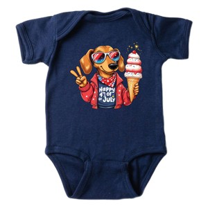 The Juniper Shop Patriotic Dog Ice Cream Baby Short Sleeve Bodysuit - NB - Navy - 1 of 4