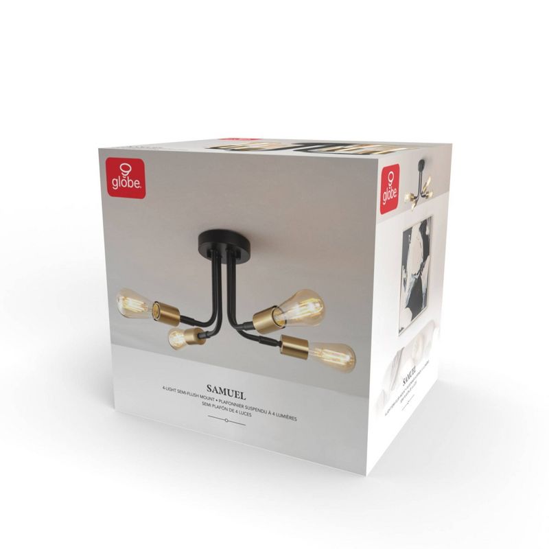 4-Light Matte Black Adjustable Socket Semi-Flush Mount Ceiling Light - Globe Electric, 5 of 13