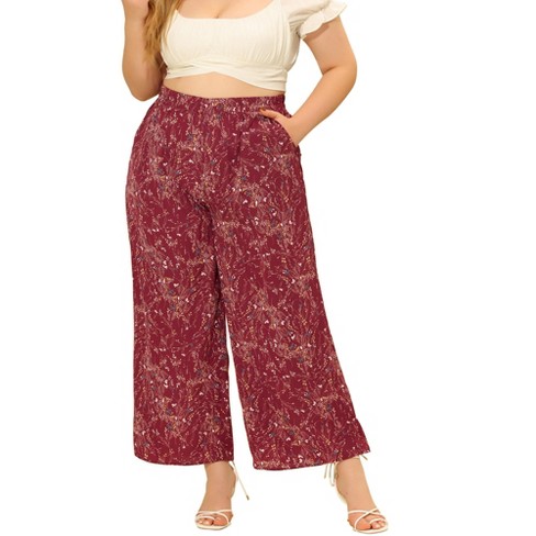 Agnes Orinda Women's Plus Size High Rise Casual Wide Leg Long Palazzo  Lounge Pants Trousers Red 1x : Target