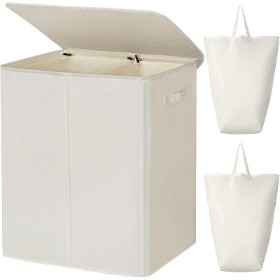 154L Double Laundry Hamper with Lid and Removable Laundry Bags, Large Dirty Clothes Hamper 2 section Collapsible Laundry Basket