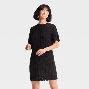 Women's Short Sleeve Pointelle Mini Sweater Dress - A New Day™ - 1 of 3