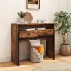 Costway 39.5" Expandable Rolling Computer Desk with Monitor Shelf 2-tier Desktop 2 Drawers Natural/Brown/Black - 2 of 4