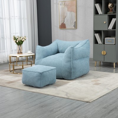 LOVMOR Bean Bag Chair with Memory Foam Fill & Footstool, Modern Durable Comfort Lazy Sofa, Sitting Chair for Living Room, Bedroom, Indoor Furniture