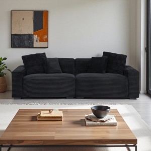 104.72" Corduroy Sofa with 4 Throw Pillows & Solid Wood Frame - 1 of 4